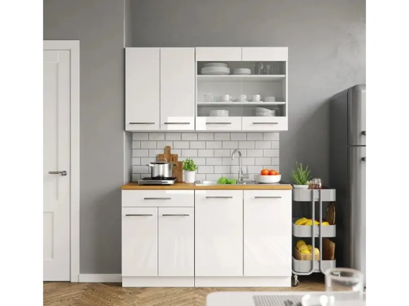 Best Vicco Fame-Line Singleküche 140 cm ohne Arbeitsplatte ohne E-Geräte Weiß
