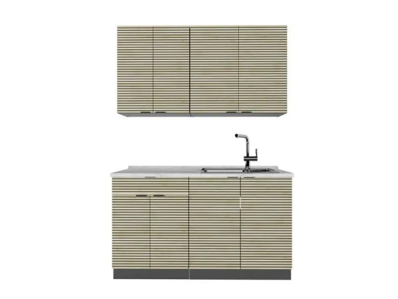 Single-Küchen<Vicco Fame-Line Singleküche Eiche Paneel/Anthrazit 140 cm AP Marmor ohne E-Geräte