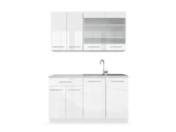 Single-Küchen|Herde<Vicco Fame-Line Singleküche Hochglanz/ 140 cm AP Marmor ohne E-Geräte