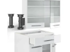 Single-Küchen|Herde<Vicco Fame-Line Singleküche Hochglanz/ 140 cm AP Marmor ohne E-Geräte