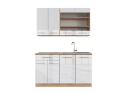 Vicco Fame-Line Singleküche Weiß Hochglanz/Goldkraft Eiche 140 cm AP Eiche ohne E-Geräte< Single-Küchen