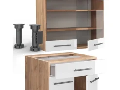 Vicco Fame-Line Singleküche Weiß Hochglanz/Goldkraft Eiche 140 cm AP Eiche ohne E-Geräte< Single-Küchen