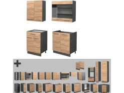 Vicco Fame-Line Singleküche Goldkraft Eiche/Anthrazit 140 cm ohne Arbeitsplatte ohne E-Geräte< Single-Küchen|Miniküchen