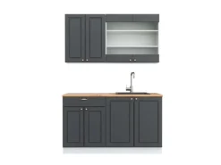 New Vicco Fame-Line Singleküche /Weiß 140 cm AP Eiche ohne E-Geräte Anthrazit-Gold