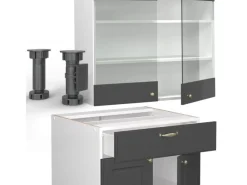 New Vicco Fame-Line Singleküche /Weiß 140 cm AP Eiche ohne E-Geräte Anthrazit-Gold