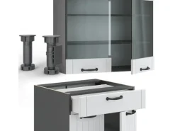 Vicco Fame-Line Singleküche Weiß Landhaus/Anthrazit 140 cm ohne Arbeitsplatte ohne E-Geräte< Single-Küchen