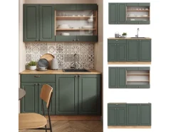 Discount Vicco Fame-Line Singleküche -Gold Landhaus/Goldkraft Eiche 140 cm AP Anthrazit ohne E-Geräte Grün
