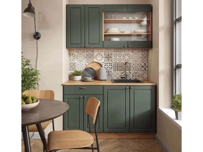 Discount Vicco Fame-Line Singleküche -Gold Landhaus/Goldkraft Eiche 140 cm AP Anthrazit ohne E-Geräte Grün