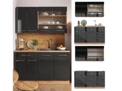 Best Vicco Fame-Line Singleküche /Goldkraft Eiche 140 cm AP Anthrazit ohne E-Geräte Anthrazit Hochglanz