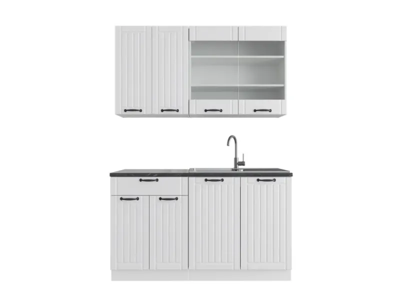 Vicco Fame-Line Singleküche Weiß Landhaus/Weiß 140 cm AP Anthrazit ohne E-Geräte< Single-Küchen
