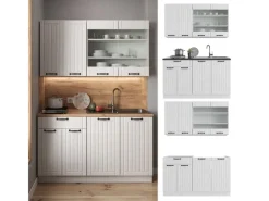 Vicco Fame-Line Singleküche Weiß Landhaus/Weiß 140 cm AP Anthrazit ohne E-Geräte< Single-Küchen