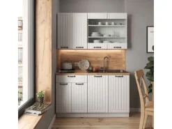 Vicco Fame-Line Singleküche Weiß Landhaus/Weiß 140 cm AP Anthrazit ohne E-Geräte< Single-Küchen