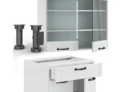 Vicco Fame-Line Singleküche Weiß Landhaus/Weiß 140 cm AP Anthrazit ohne E-Geräte< Single-Küchen