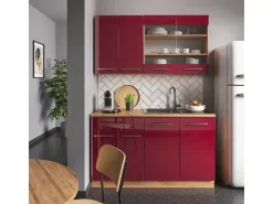 Hot Vicco Fame-Line Singleküche Bordeaux Hochglanz/Goldkraft Eiche 140 cm ohne Arbeitsplatte ohne E-Geräte Bordeaux-Glanz
