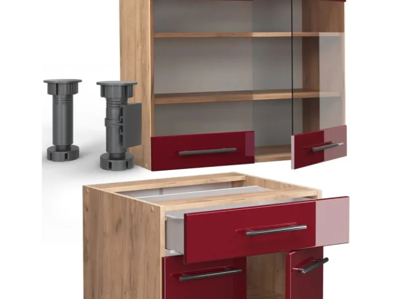 Hot Vicco Fame-Line Singleküche Bordeaux Hochglanz/Goldkraft Eiche 140 cm ohne Arbeitsplatte ohne E-Geräte Bordeaux-Glanz