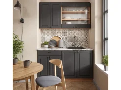 Outlet Vicco Fame-Line Singleküche Anthrazit Landhaus/Goldkraft Eiche 140 cm AP Marmor ohne E-Geräte Anthrazit Struktur