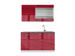 Single-Küchen<Vicco Fame-Line Singleküche Bordeaux Hochglanz/Weiß 140 cm AP Anthrazit ohne E-Geräte