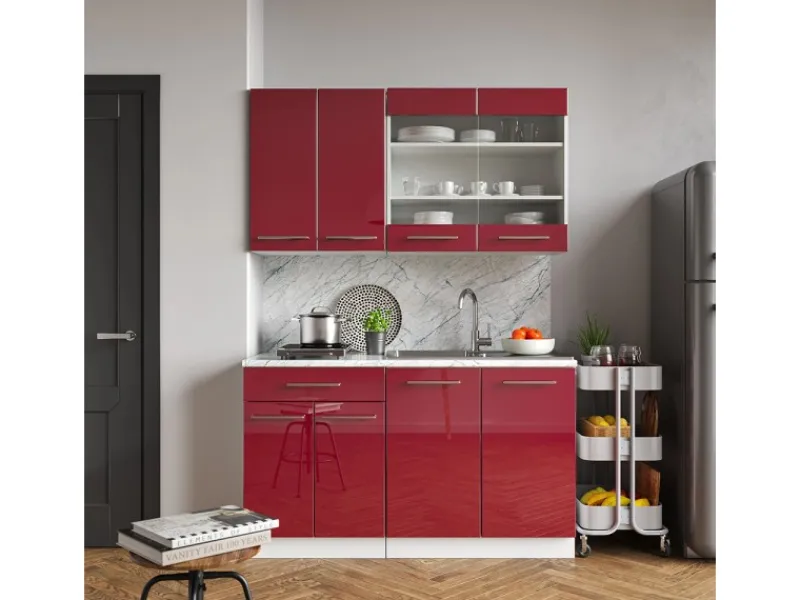 Single-Küchen<Vicco Fame-Line Singleküche Bordeaux Hochglanz/Weiß 140 cm AP Anthrazit ohne E-Geräte