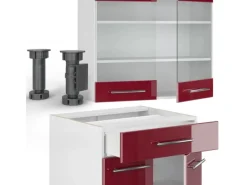 Single-Küchen<Vicco Fame-Line Singleküche Bordeaux Hochglanz/Weiß 140 cm AP Anthrazit ohne E-Geräte