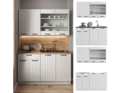 Single-Küchen<Vicco Fame-Line Singleküche Weiß Landhaus/Weiß 140 cm AP Eiche ohne E-Geräte