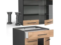 Vicco Fame-Line Singleküche Goldkraft Eiche/Anthrazit 140 cm AP Marmor ohne E-Geräte< Single-Küchen
