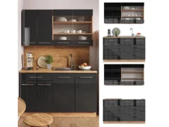 Clearance Vicco Fame-Line Singleküche /Goldkraft Eiche 140 cm ohne Arbeitsplatte ohne E-Geräte Anthrazit Hochglanz