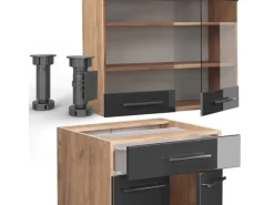 Clearance Vicco Fame-Line Singleküche /Goldkraft Eiche 140 cm ohne Arbeitsplatte ohne E-Geräte Anthrazit Hochglanz