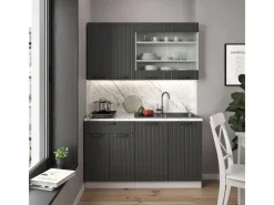 Single-Küchen<Vicco Fame-Line Singleküche Anthrazit Landhaus/Weiß 140 cm AP Anthrazit ohne E-Geräte