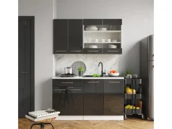 Vicco Fame-Line Singleküche /Weiß 140 cm AP Anthrazit ohne E-Geräte Anthrazit Hochglanz