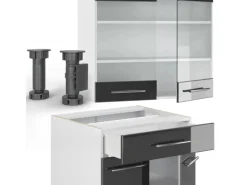 Vicco Fame-Line Singleküche /Weiß 140 cm AP Anthrazit ohne E-Geräte Anthrazit Hochglanz