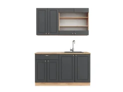 Sale Vicco Fame-Line Singleküche Anthrazit Landhaus/Goldkraft Eiche 140 cm ohne Arbeitsplatte ohne E-Geräte Anthrazit Struktur