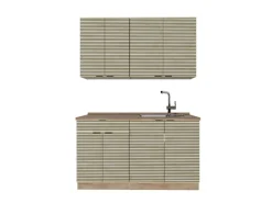 Vicco Fame-Line Singleküche Eiche Paneel/Goldkraft Eiche 140 cm AP Marmor ohne E-Geräte< Single-Küchen