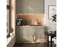 Vicco Fame-Line Singleküche Eiche Paneel/Goldkraft Eiche 140 cm AP Marmor ohne E-Geräte< Single-Küchen
