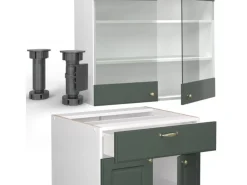 Single-Küchen<Vicco Fame-Line Singleküche -Gold Landhaus/Weiß 140 cm AP Marmor ohne E-Geräte