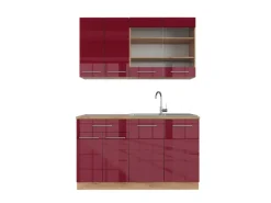 Vicco Fame-Line Singleküche Bordeaux Hochglanz/Goldkraft Eiche 140 cm AP Eiche ohne E-Geräte< Single-Küchen|Einbauküchen
