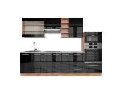 Outlet Vicco Fame-Line Singleküche /Weiß 140 cm AP Marmor ohne E-Geräte Anthrazit-Gold