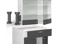 Outlet Vicco Fame-Line Singleküche /Weiß 140 cm AP Marmor ohne E-Geräte Anthrazit-Gold