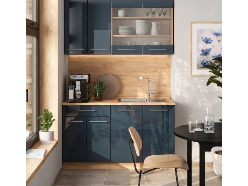 Vicco Fame-Line Singleküche Hochglanz/Goldkraft Eiche 140 cm AP Anthrazit ohne E-Geräte< Single-Küchen|Einbauküchen