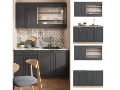 Vicco Fame-Line Singleküche Anthrazit Landhaus/Goldkraft Eiche 140 cm AP Anthrazit ohne E-Geräte< Single-Küchen|Einbauküchen