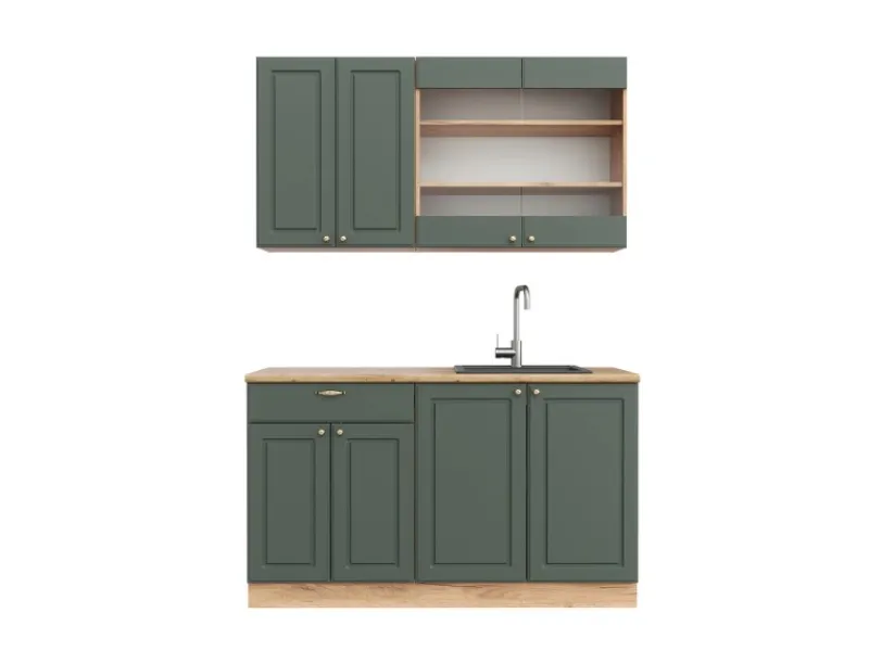 Single-Küchen|Einbauküchen<Vicco Fame-Line Singleküche -Gold Landhaus/Goldkraft Eiche 140 cm ohne Arbeitsplatte ohne E-Geräte