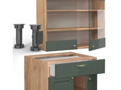 Single-Küchen|Einbauküchen<Vicco Fame-Line Singleküche -Gold Landhaus/Goldkraft Eiche 140 cm ohne Arbeitsplatte ohne E-Geräte