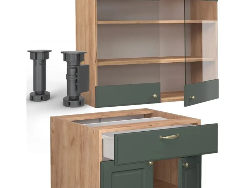Single-Küchen|Einbauküchen<Vicco Fame-Line Singleküche -Gold Landhaus/Goldkraft Eiche 140 cm ohne Arbeitsplatte ohne E-Geräte