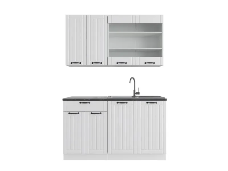 Vicco Fame-Line Singleküche Weiß Landhaus/Weiß 140 cm ohne Arbeitsplatte ohne E-Geräte< Single-Küchen|Einbauküchen