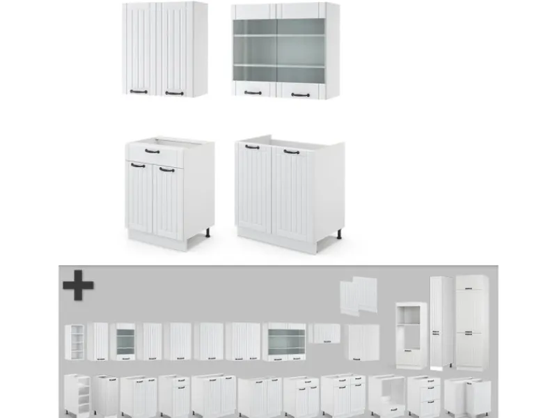 Vicco Fame-Line Singleküche Weiß Landhaus/Weiß 140 cm ohne Arbeitsplatte ohne E-Geräte< Single-Küchen|Einbauküchen