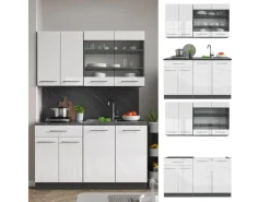 Single-Küchen<Vicco Fame-Line Singleküche /Anthrazit 140 cm AP Anthrazit ohne E-Geräte