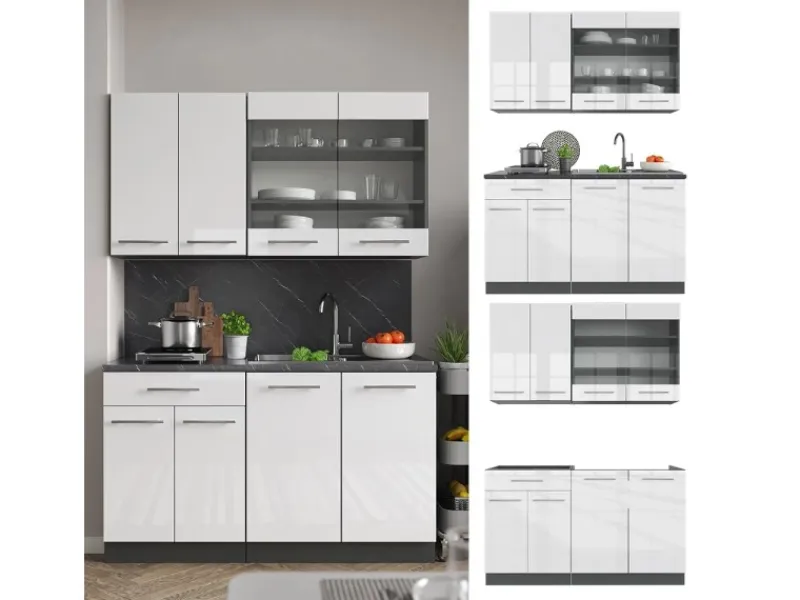 Single-Küchen<Vicco Fame-Line Singleküche /Anthrazit 140 cm AP Anthrazit ohne E-Geräte