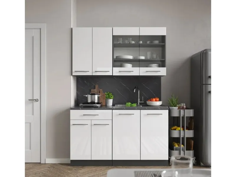 Single-Küchen<Vicco Fame-Line Singleküche /Anthrazit 140 cm AP Anthrazit ohne E-Geräte