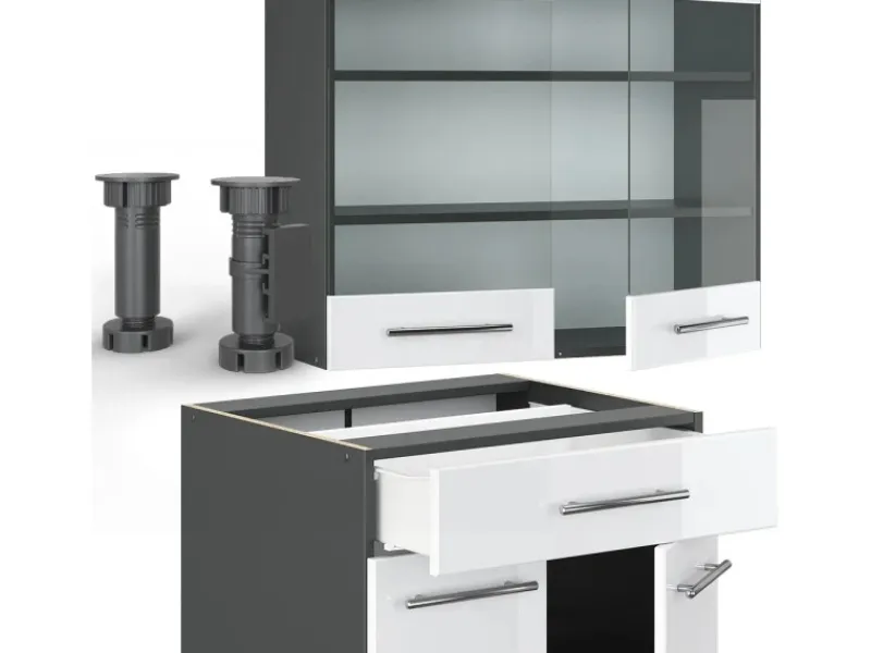 Single-Küchen<Vicco Fame-Line Singleküche /Anthrazit 140 cm AP Anthrazit ohne E-Geräte
