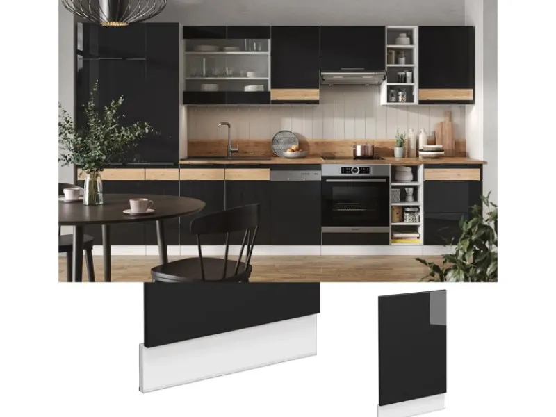 New Vicco Frontblende Fame-Line Schwarz Eiche hochglanz/Weiß 45 cm AP Anthrazit Eiche Dunkel