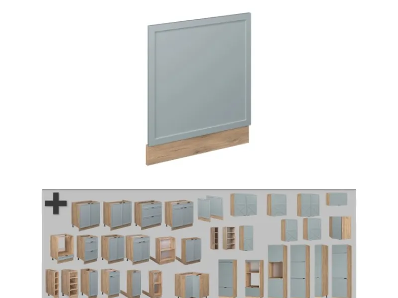 Einbauküchen<Vicco Frontblende Fame-Line Hellblau-grau 60 cm ohne Arbeitsplatte mit Goldkraft Eiche Korpus